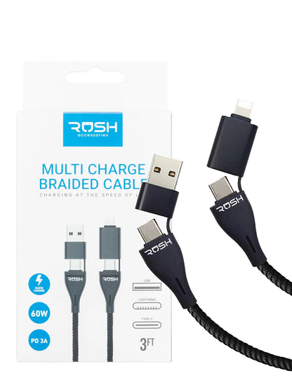 RUSH Multi Charge and sync Braided Cable 3ft