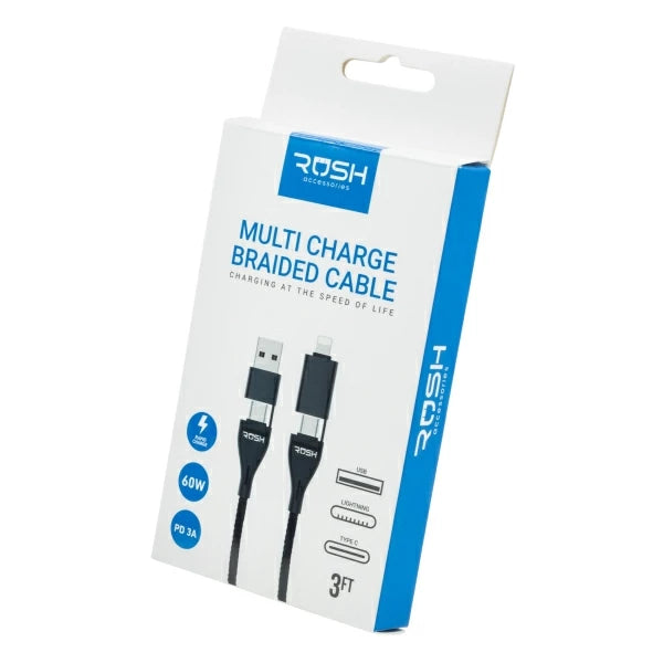 RUSH Multi Charge and sync Braided Cable 3ft